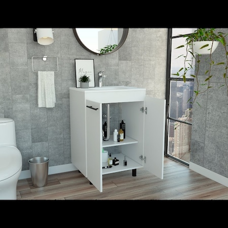 Tuhome Khari 24 in. Floor Cabinet, Double Door, Two Shelves, White MLB5587